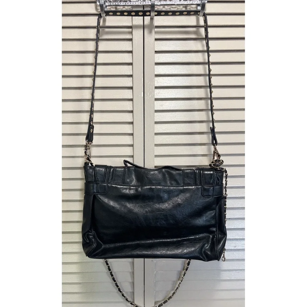 Nine West Black Shatchel Buckles Top Handle Remov. Straps Pockets Mag Close